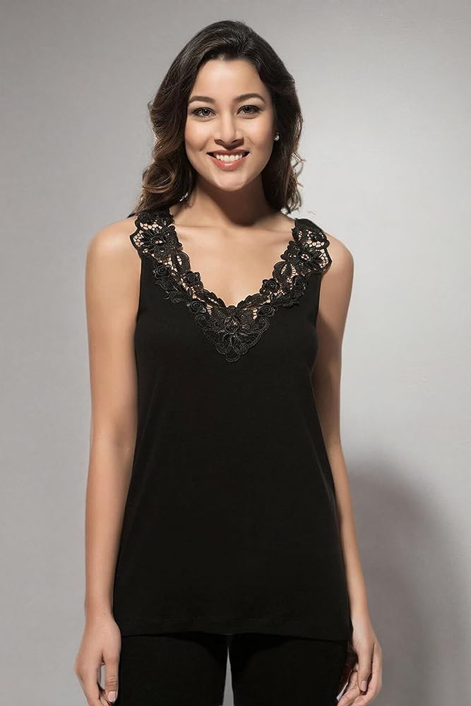 Women's Lace Tank Top Camisole Super Soft Sexy Black at